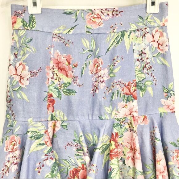 Zimmermann Blue Bellitude Flip Linen Floral Fluted Spring Peplum Mini Skirt - Picture 8 of 16